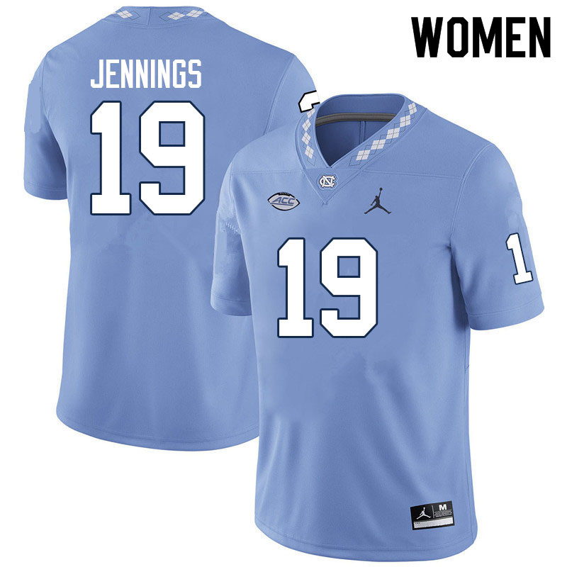 Women #19 Bryson Jennings North Carolina Tar Heels College Football Jerseys Sale-Carolina Blue